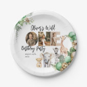 ワイルドワン誕生日サファリ動物写真 ペーパープレート (正面)