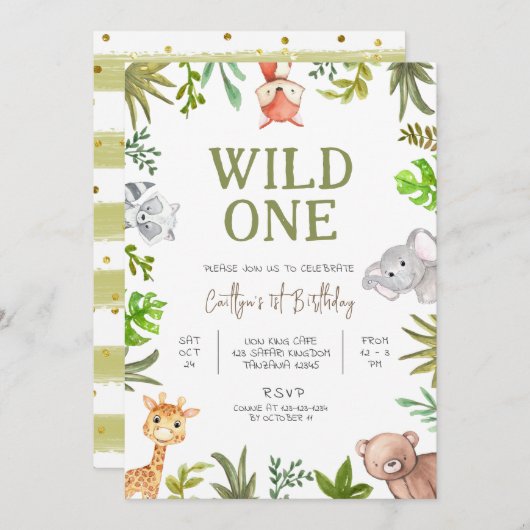 ワイルドワン誕生日サファリ1歳の誕生日 招待状 (正面/裏面)