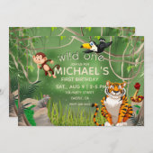 ワイルドワン誕生日ジャングルアニマルズパーティー 招待状 (正面/裏面)