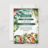 ワイルドワン誕生日ジャングルサファリトロピカルグリーン サンキューカード (正面)