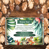 ワイルドワン誕生日ジャングルサファリトロピカルグリーン サンキューカード