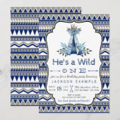 ワイルドワン誕生日パーティーブルーテント初誕生日 招待状 (正面/裏面)