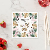 ワイルドワン誕生日ヒョウ印刷ワイルドジャングルパーティー スタンダードカクテルナプキン (インサイチュ)