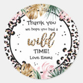 ワイルドワン誕生日ヒョウ印刷ワイルドジャングルパーティー ラウンドシール (正面)