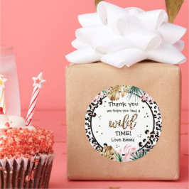 ワイルドワン誕生日ヒョウ印刷ワイルドジャングルパーティー ラウンドシール