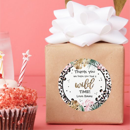 ワイルドワン誕生日ヒョウ印刷ワイルドジャングルパーティー ラウンドシール (パーティー)