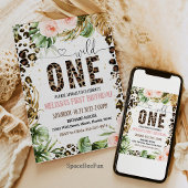 ワイルドワン誕生日ヒョウ印刷ワイルドジャングルパーティー 招待状