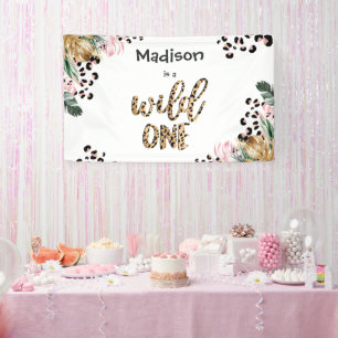 ワイルドワン誕生日ヒョウPrint Wild Jungleパーティー 横断幕