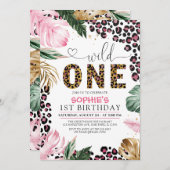 ワイルドワン誕生日ヒョウsafariジャングル誕生日 招待状 (正面/裏面)