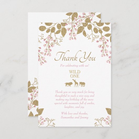 ワイルドワン誕生日ピンク金ゴールドサンキューカード サンキューカード (正面/裏面)