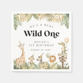 ワイルドワン誕生日ペーパーナプキンサファリ動物 スタンダードカクテルナプキン (正面)