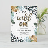 ワイルドワン誕生日ボーイレオパードプリントジャングルパーティー 招待状 (スタンド正面)
