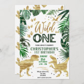 ワイルドワン誕生日ボーイ恐竜 招待状 (正面/裏面)