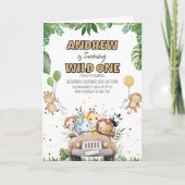 ワイルドワン誕生日ボーイ招待状ジャングル動物 招待状 (正面)