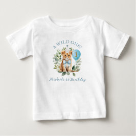 ワイルドワン誕生日ライオン少年誕生日フラワーTシャツ ベビーTシャツ