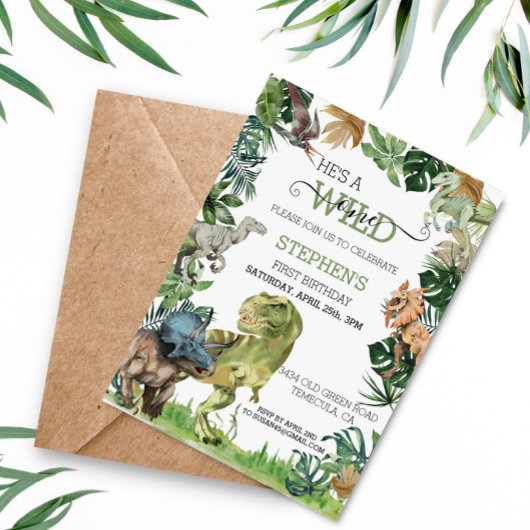 ワイルドワン誕生日ラプターティラノサウルス 招待状