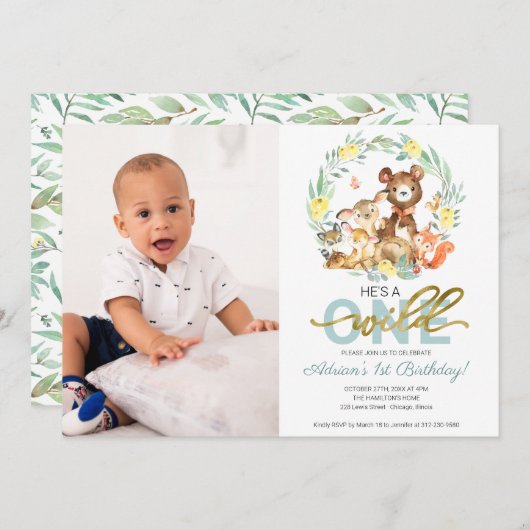 ワイルドワン誕生日招待状と写真 招待状 (正面/裏面)