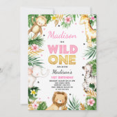 ワイルドワン誕生日招待状サファリアニマルズパーティー 招待状 (正面)