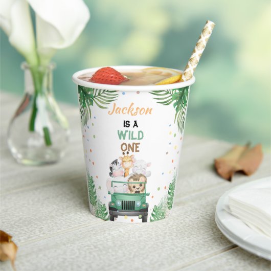 ワイルドワン誕生日招待状サファリ動物バルー 紙コップ (インサイチュ)