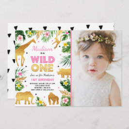 ワイルドワン誕生日招待状サファリ動物パーティー 招待状