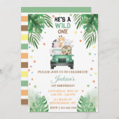 ワイルドワン誕生日招待状サファリ動物 招待状 (正面/裏面)