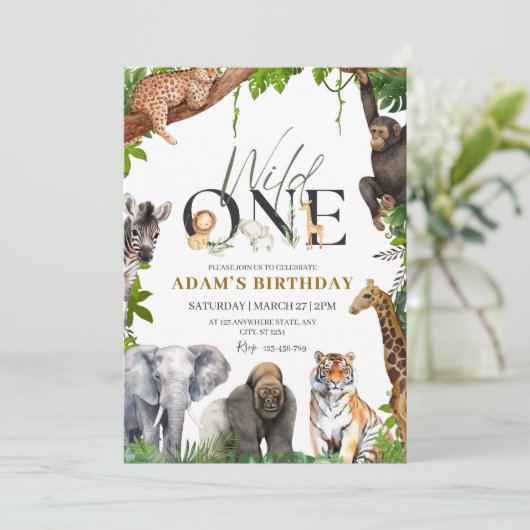 ワイルドワン誕生日招待状サファリ1歳の誕生日 招待状 (スタンド正面)