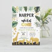 ワイルドワン誕生日招待状ジャングルアニマルズパーティー 招待状 (スタンド正面)