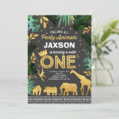 ワイルドワン誕生日招待状ジャングルアニマルズパーティー 招待状 (スタンド正面)