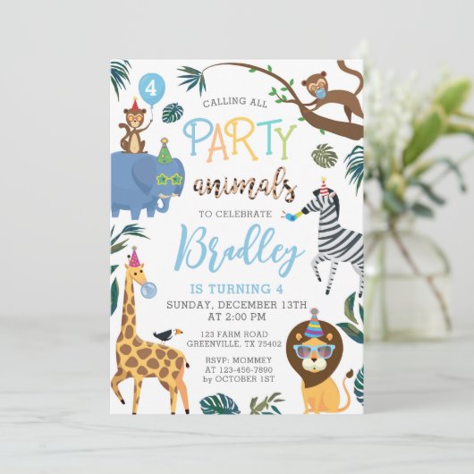 ワイルドワン誕生日招待状パーティー動物 招待状 (スタンド正面)
