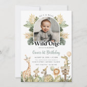 ワイルドワン誕生日招待状ボーイサファリアニマルズ1 招待状 (正面)