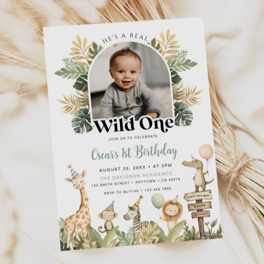 ワイルドワン誕生日招待状ボーイサファリアニマルズ1 招待状