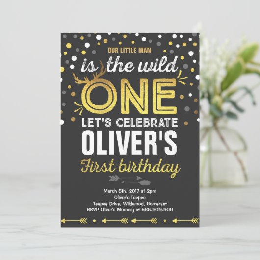 ワイルドワン誕生日招待状モダンワイルドワンパーティー 招待状 (スタンド正面)