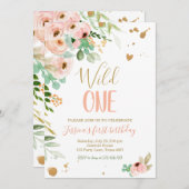 ワイルドワン誕生日招待状1stフローラピンク金ゴールド 招待状 (正面/裏面)