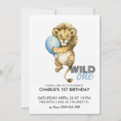 ワイルドワン誕生日招待状、ライオンの1歳誕生日  I 招待状 (正面)