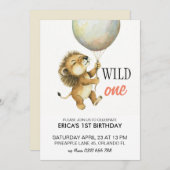 ワイルドワン誕生日招待状、ライオン1歳の誕生日 招待状 (正面/裏面)