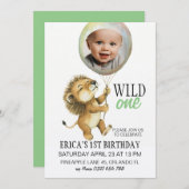 ワイルドワン誕生日招待状、ライオン1歳の誕生日 招待状 (正面/裏面)