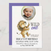 ワイルドワン誕生日招待状、ライオン1歳の誕生日 招待状 (正面/裏面)