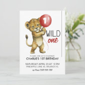 ワイルドワン誕生日招待状、ライオン1歳の誕生日 招待状 (スタンド正面)