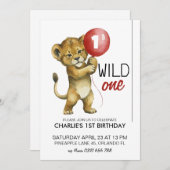 ワイルドワン誕生日招待状、ライオン1歳の誕生日 招待状 (正面/裏面)