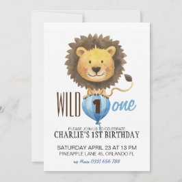 ワイルドワン誕生日招待状、ライオン1歳の誕生日 招待状