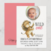 ワイルドワン誕生日招待状、ライオン1歳の誕生日 招待状 (正面/裏面)