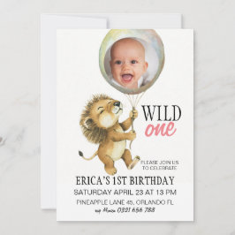 ワイルドワン誕生日招待状、ライオン1歳の誕生日 招待状