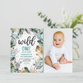 ワイルドワン誕生日金ゴールドサファリジャングル動物パーティー 招待状 (スタンド正面)