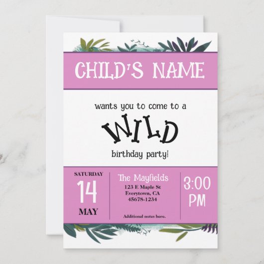 ワイルドワン誕生日 招待状 (裏面)