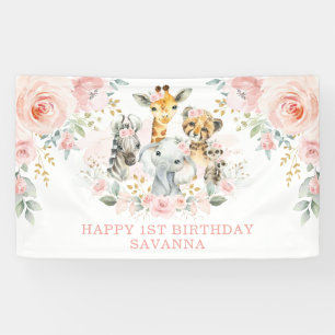 ワイルドワン赤面フローラジャングル誕生日ガールパーティー 横断幕