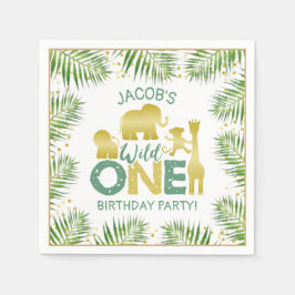 ワイルドワン金ゴールドサファリアニマルトロピカル1歳 スタンダードカクテルナプキン