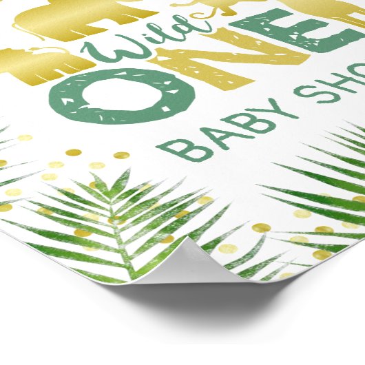 ワイルドワン金ゴールドサファリベイビーシャワーウェルカムサイン ポスター (角)