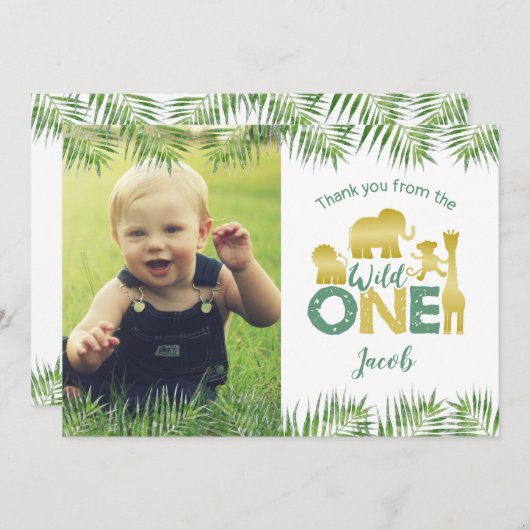 ワイルドワン金ゴールドサファリ誕生日サンキューカード サンキューカード (正面/裏面)