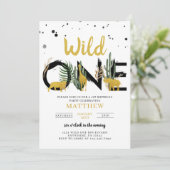 ワイルドワン金ゴールドサファリ誕生日招待状 招待状 (スタンド正面)