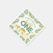 ワイルドワン金ゴールド&グリーンサファリ動物1st誕生日 スタンダードカクテルナプキン (角)